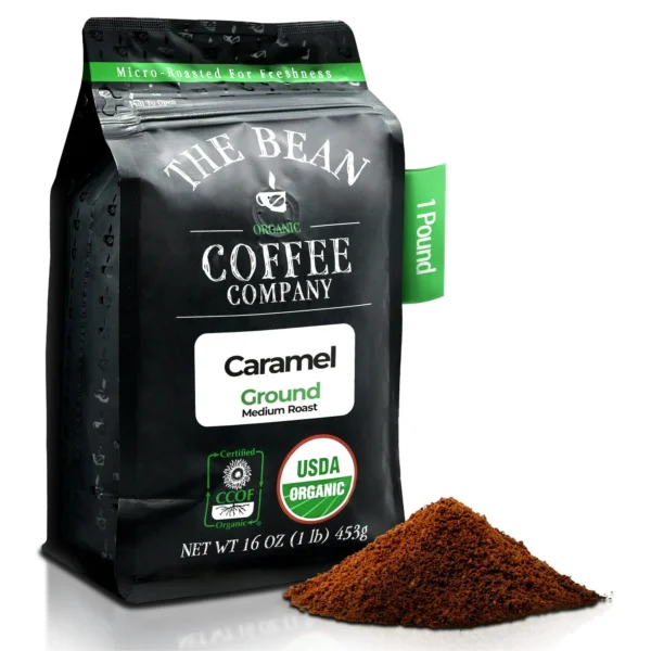 The Bean Organic Coffee Company Caramel, Medium Roast, Ground Coffee, 16-Ounce Bag